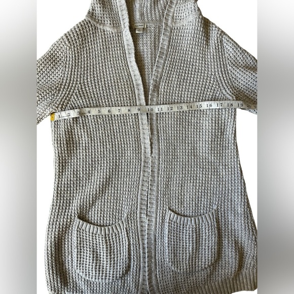 90s L.L. Bean Womens Large Waffle Knit Hooded Open Cardigan size Pet Small Gray - Picture 2 of 10